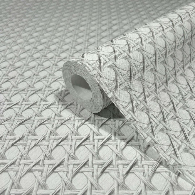 Vliestapete in Holzoptik und Flechtoptik weiss, grau Holzoptik
