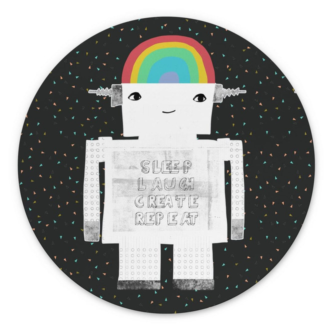 Wandbild Regenbogen-Roboter Sleep Laugh Create - Treechild - Alu-Dibond Rund