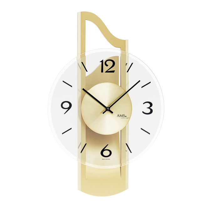 Wanduhr Holzgehäuse 3D messinglackiert mit Messing-Auflage