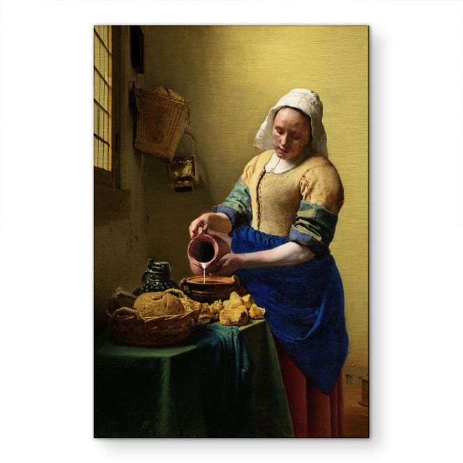 Alu-Dibond gebürstet mit Goldeffekt - Das Mädchen mit dem Milchkrug - Vermeer
