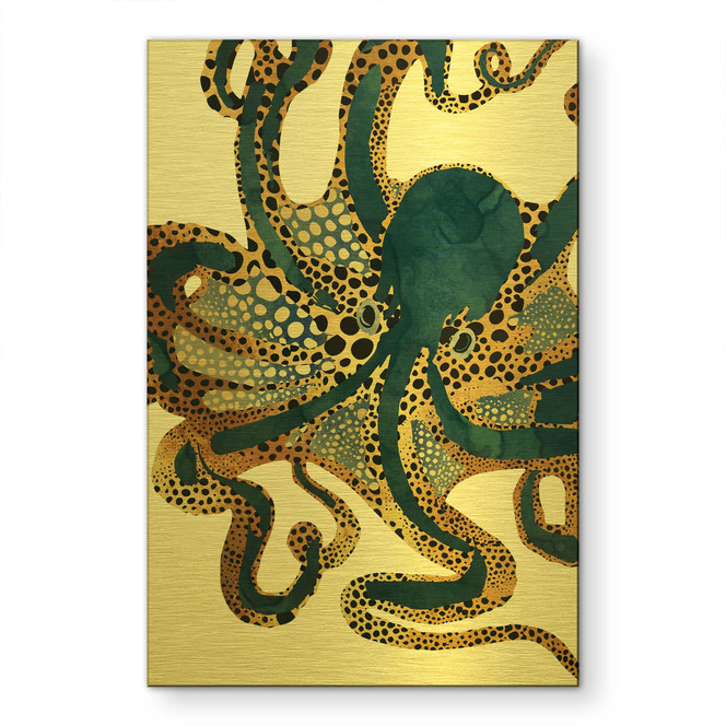 Alu-Dibond gebürstet mit Goldeffekt - Goldener Oktopus - SpaceFrog Designs