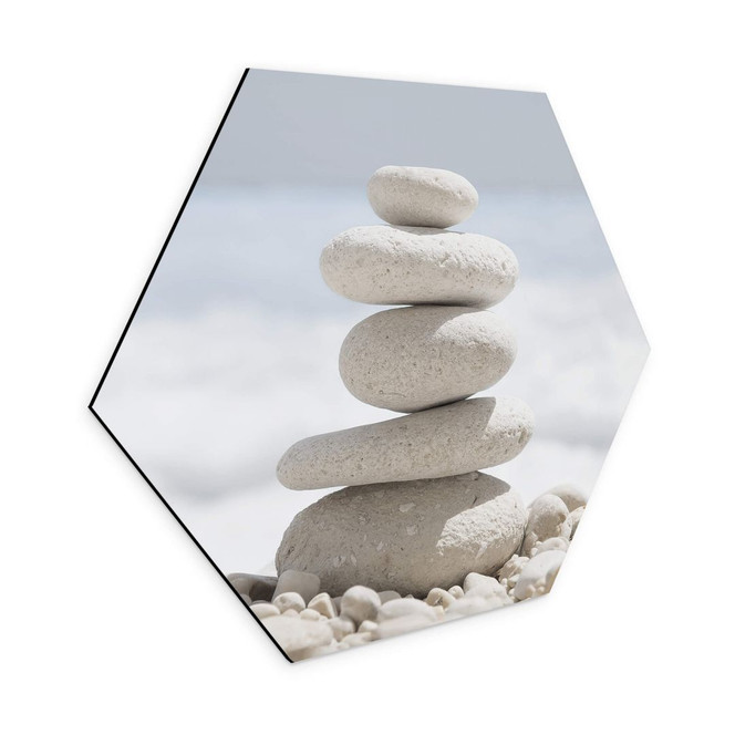 Hexagon Wandbild - Steine am Meer - Alu-Dibond