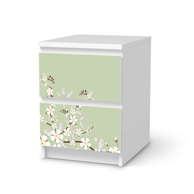 Möbelfolie IKEA Malm Kommode 2 Schubladen - White Blossoms- Bild 1