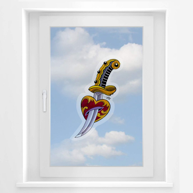Fensterbild Miami Ink Schwert mit Herz