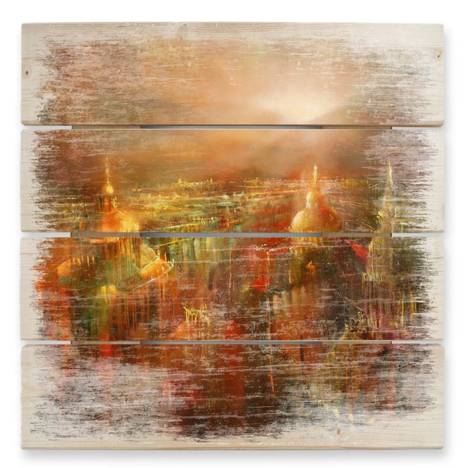 Holzbild Schmucker - Die Stadt erwacht - 40 x 41.5 cm