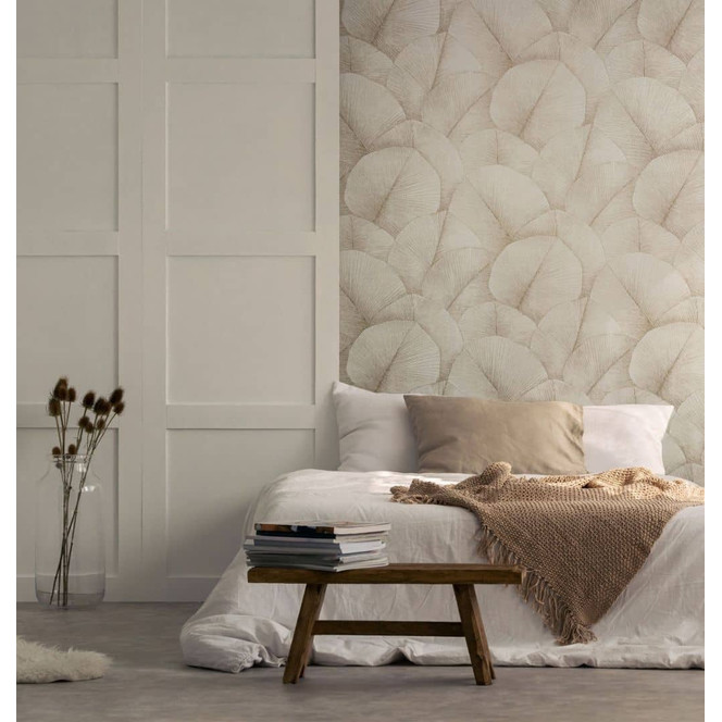 Vliestapete mit grossem Blattmotiv beige Floral