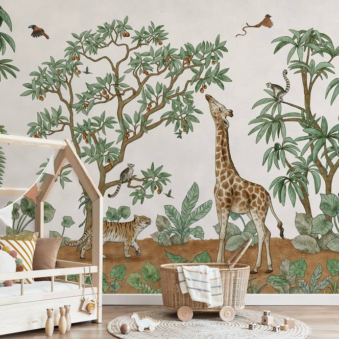 Fototapete Wimmelbild Dschungeltiere | Safari-Tapete fürs Kinderzimmer - Kikki Belle