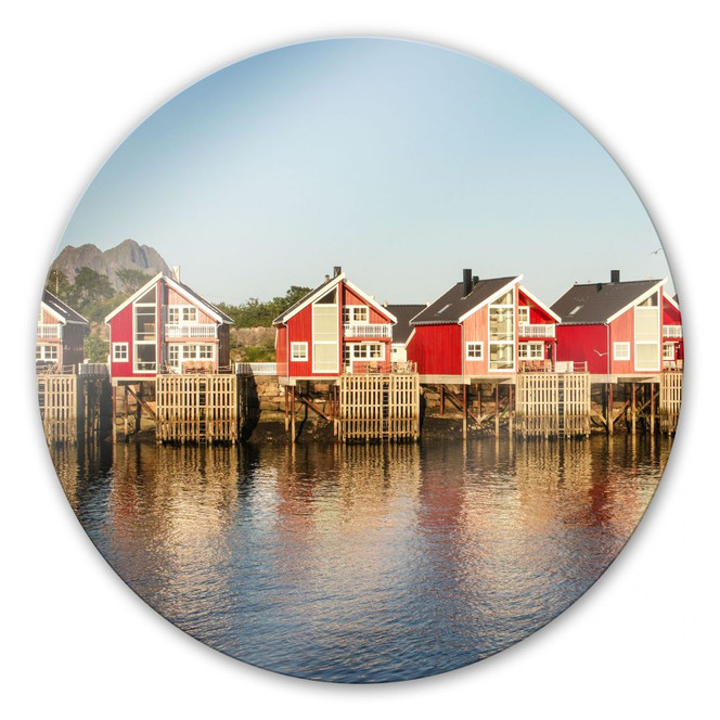 Glasbild Ferienhäuser am Meer - rund