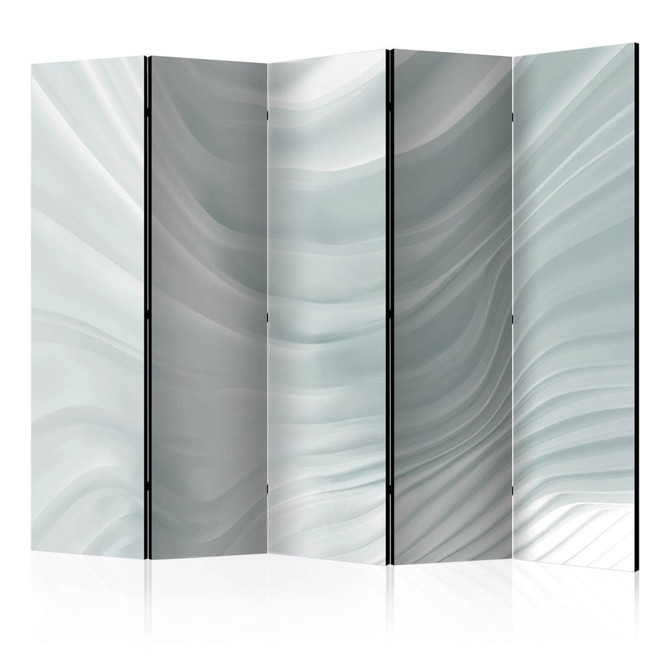 Paravent, Raumteiler freistehend, Trennwand - Gewelltes Weiss , 5-teilig - 225 x 172 cm