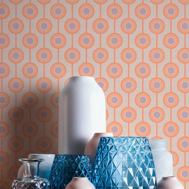 Retro-Look Tapete mit Punkten Beige Orange - Vliestapete mit Grafik Muster - Strukturtapete