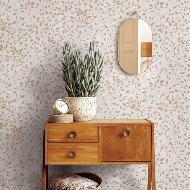Vliestapete Blätter Floral Natur matt in Weiss Beige