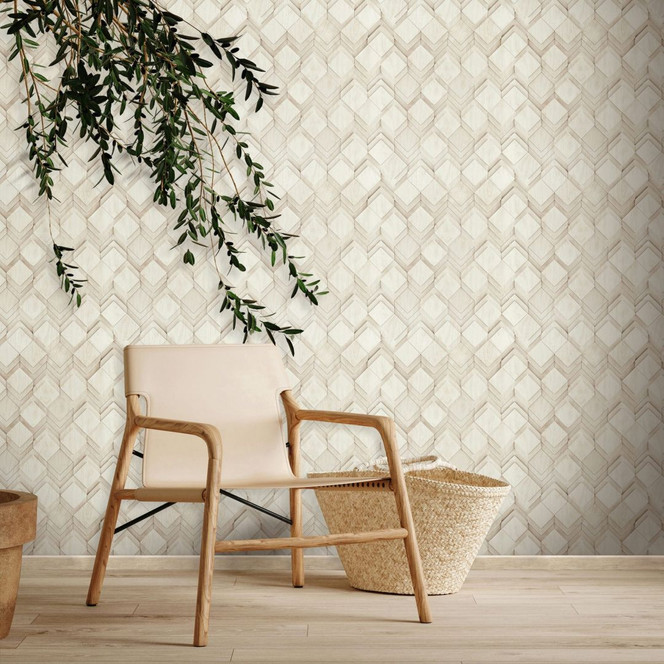 Vliestapete in weiss, beige Rauten Illusion 3D-Optik Modern