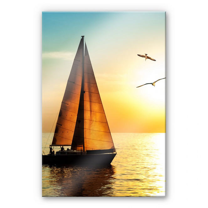 Acrylglasbild Segelboot im Sonnenuntergang