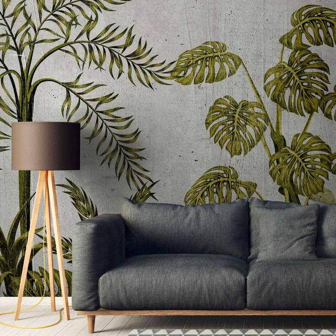 Fototapete Gemälde JungleConcret2 in grau grün - Vliestapete Designwalls 2 - 2.55x3.5 m