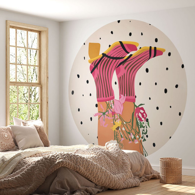 Fototapete Sockenliebe trifft Flower Power - Mokate - Rund - Selbstklebend/Vlies