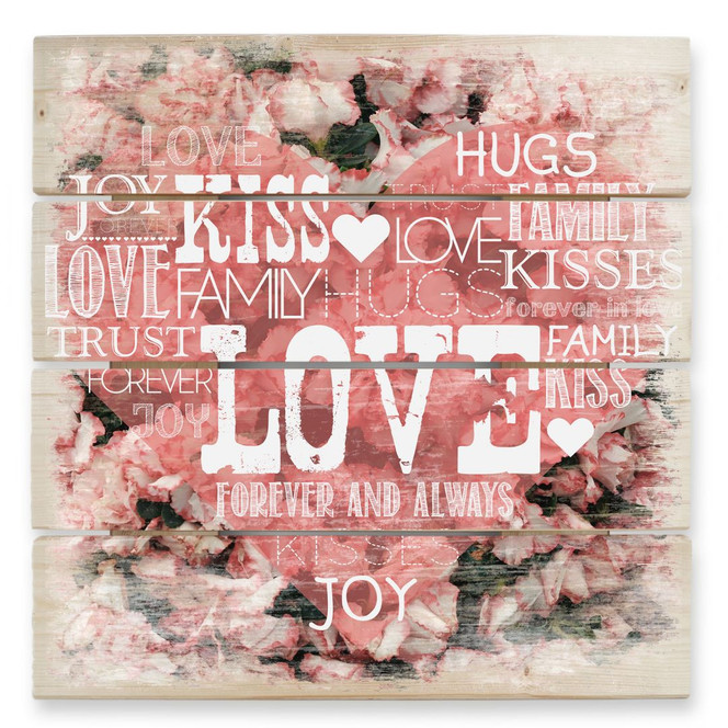 Holzbild Liebesherz im Blumenmeer - 40 x 41.5 cm