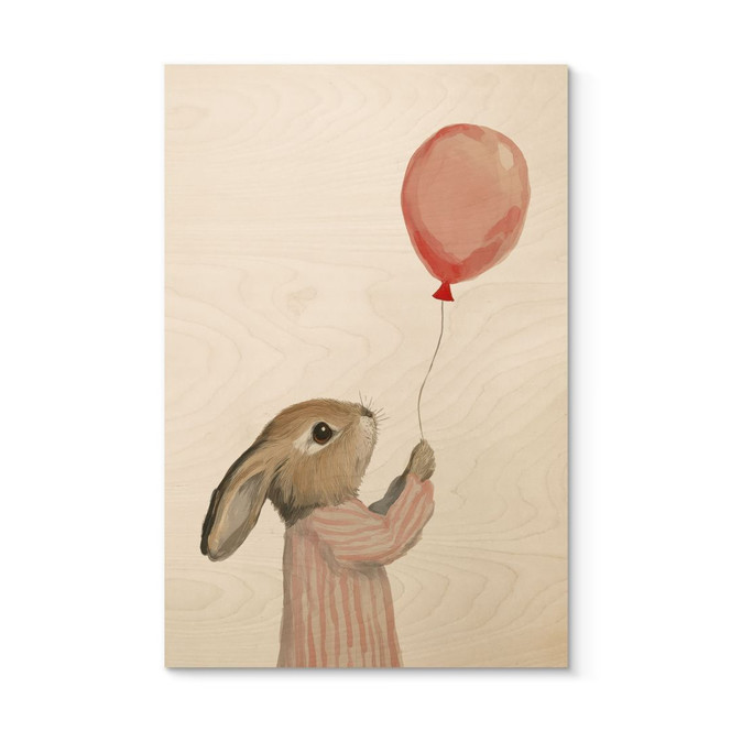Holzbild Süsser Hase mit Luftballon - Treechild