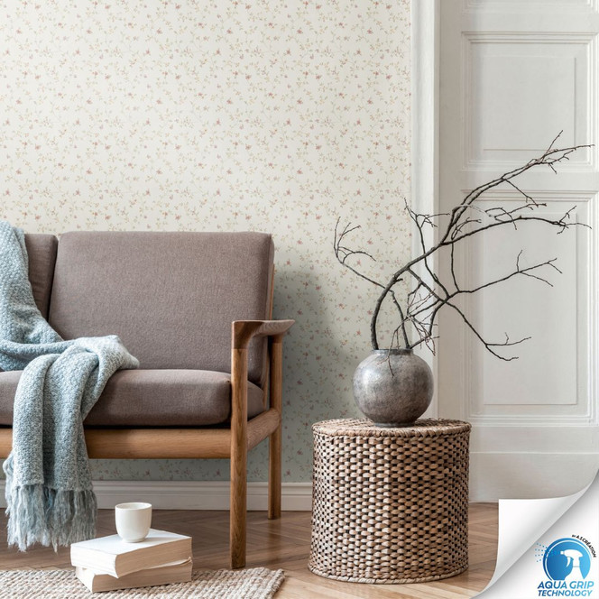 Florale Tapete zart Rosa Grün Weiss - Blumenmuster Vliestapete - Tapezieren ohne Kleister