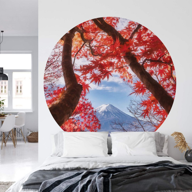 Fototapete Samejima - Rote Blätter - Rund - Selbstklebend/Vlies