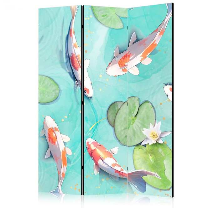 Paravent, Raumteiler freistehend, Trennwand - Spectacular Koi Fish in Crystal Water: Lilies