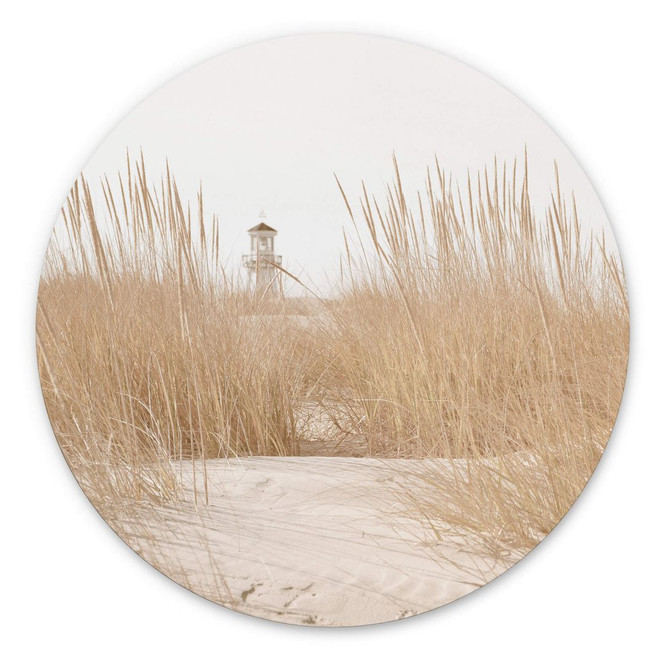 Wandbild Leuchtturm im Dünengras - Alu-Dibond Rund