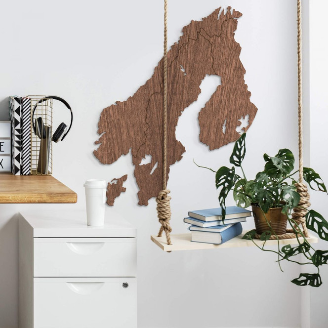 Holzkunst Mahagoni Furnier - Karte Skandinavien
