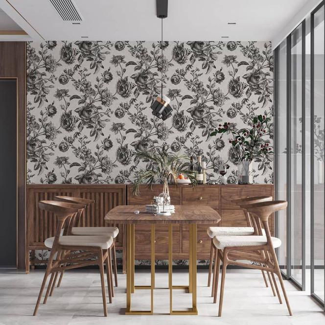 Livingwalls Rosentapete My Home My Spa Vliestapete Romantic Home schwarz, perlweiss, silber