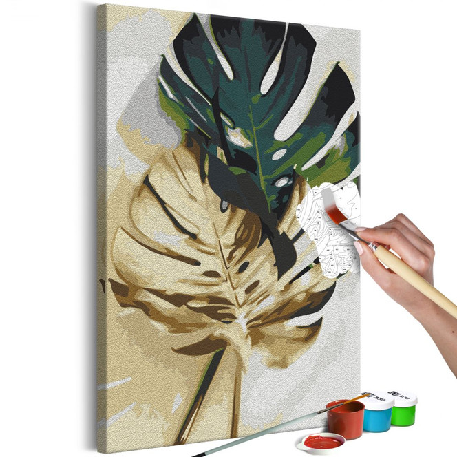 Malen nach Zahlen Leinwandbild - Goldmonstera - 40 x 50 cm - mit Keilrahmen - bespannt