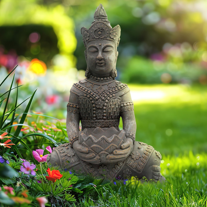 Meditierender Buddha aus Kunststein, betongrau | 41x30x45 cm - Bild - 1