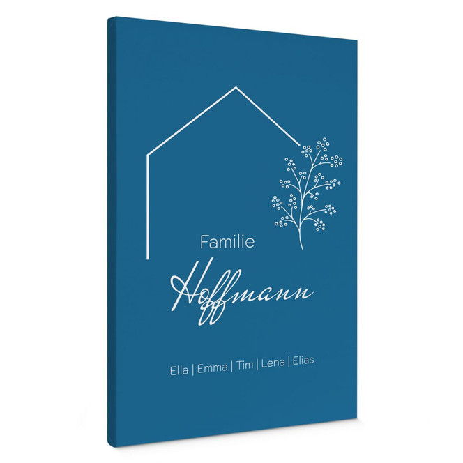 Personalisierbares Leinwandbild Familie Haus - blau