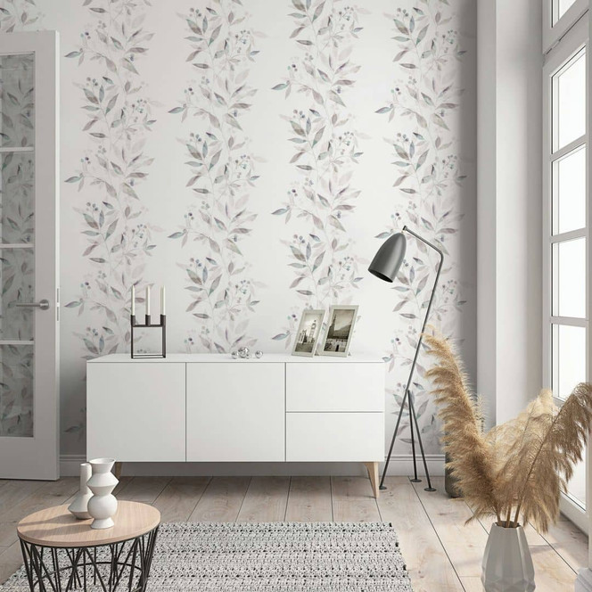 Vliestapete Blätter Floral Natur matt in Weiss Grau