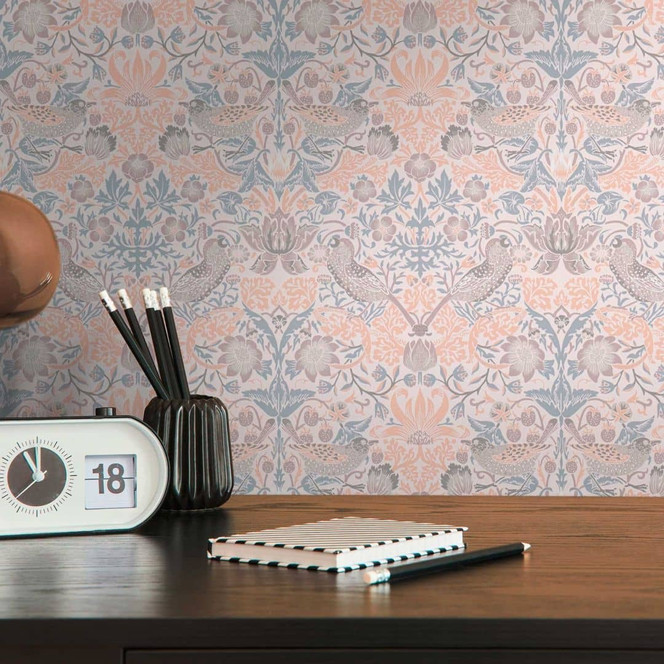 Vliestapete mit Blumen-Muster Beige Grau - Tapete mit Vögeln mit Tieren