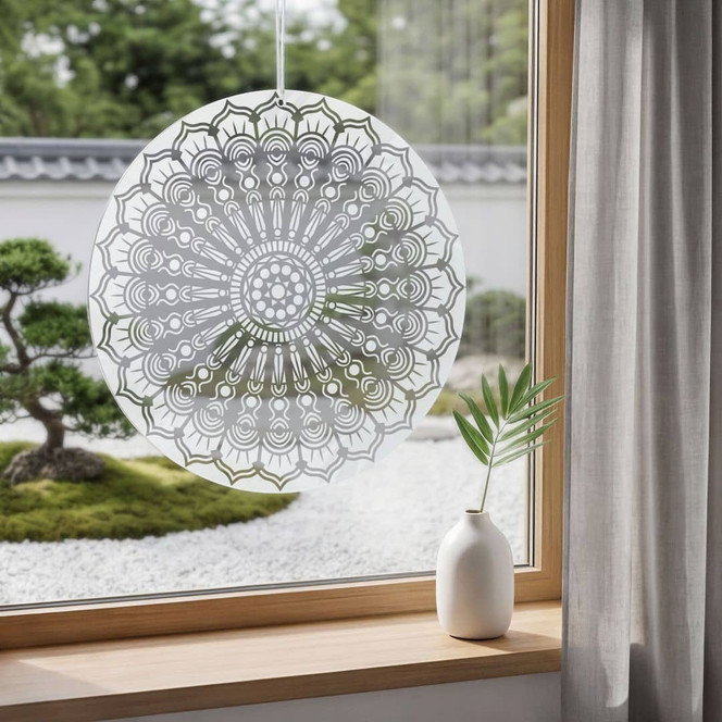 Acrylglasbild, Fensterbild zum Aufhängen Mandala-Blume - Rund