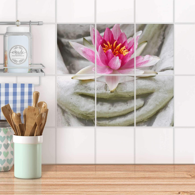 Fliesenaufkleber hoch - Flower Buddha - 6er Set