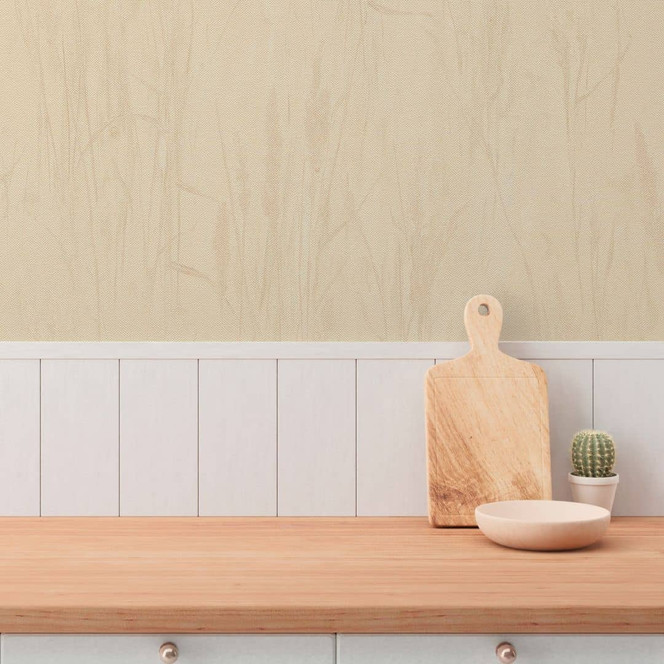Grastapete Beige-Gelb – Warme Naturtapete mit sonnigem Grasmotiv
