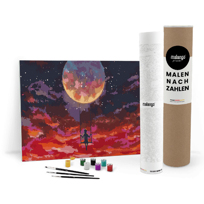 Malen nach Zahlen Leinwandbild - Mond und Schaukel