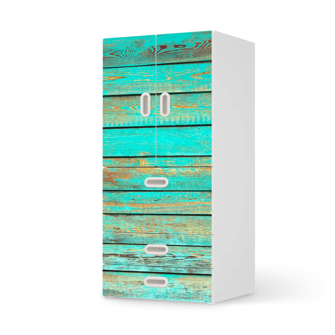 Möbelfolie IKEA Stuva / Fritids - 3 Schubladen und 2 kleinen Türen - Wooden Aqua- Bild 1