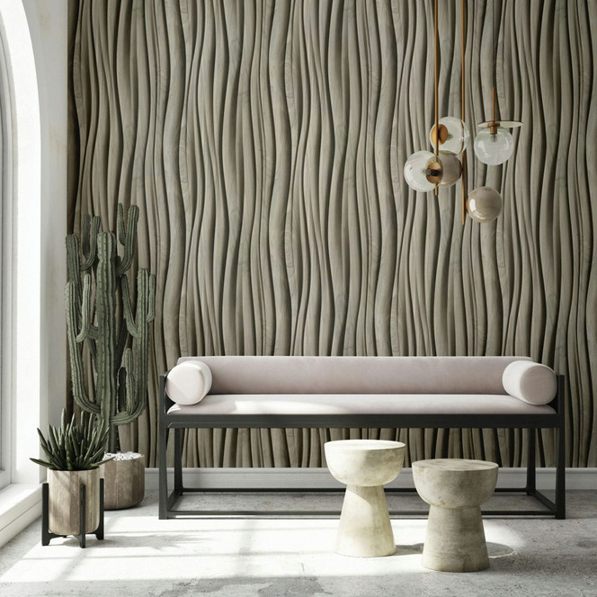 Vliestapete in beige, braun Putzoptik Illusion 3D-Optik Modern