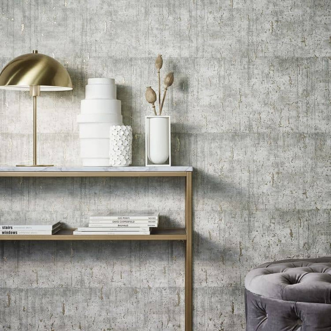Vliestapete mit glänzender Betonoptik grau, beige Struktur