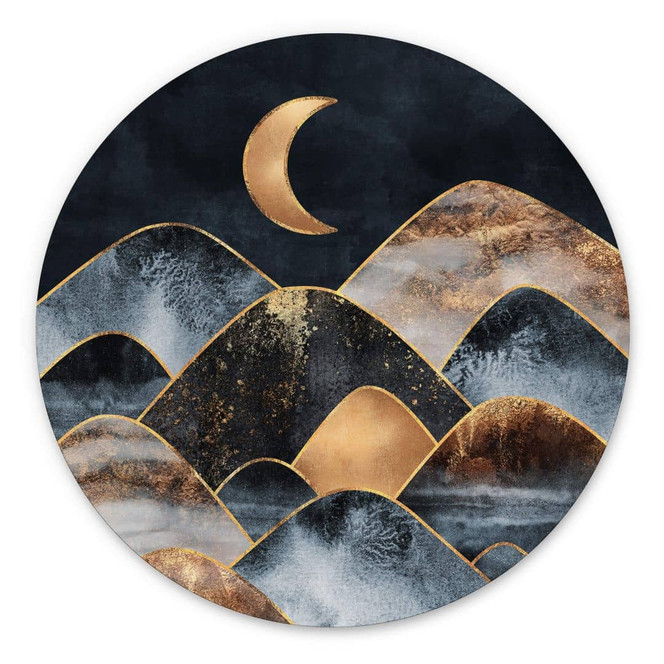Wandbild Fredriksson - Berge im goldenen Mondlicht - Alu-Dibond Rund