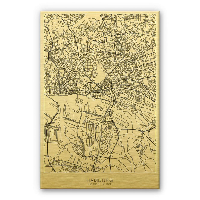 Alu-Dibond mit Goldeffekt Stadtplan Hamburg