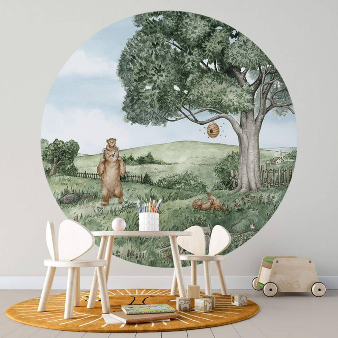 Kinderzimmer Fototapete Kikki Belle - Bären und Bienen - Rund - Selbstklebend/Vlies