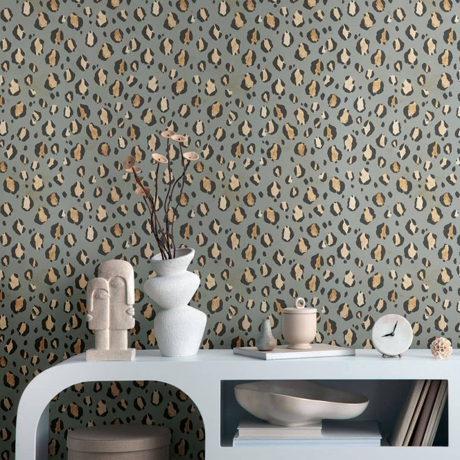 Leopardenmuster-Tapete Grau Schwarz Beige – Animal Print – Vliestapete modern
