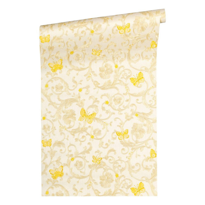 Versace wallpaper Tapete Butterfly Barocco creme, gelb, metallic