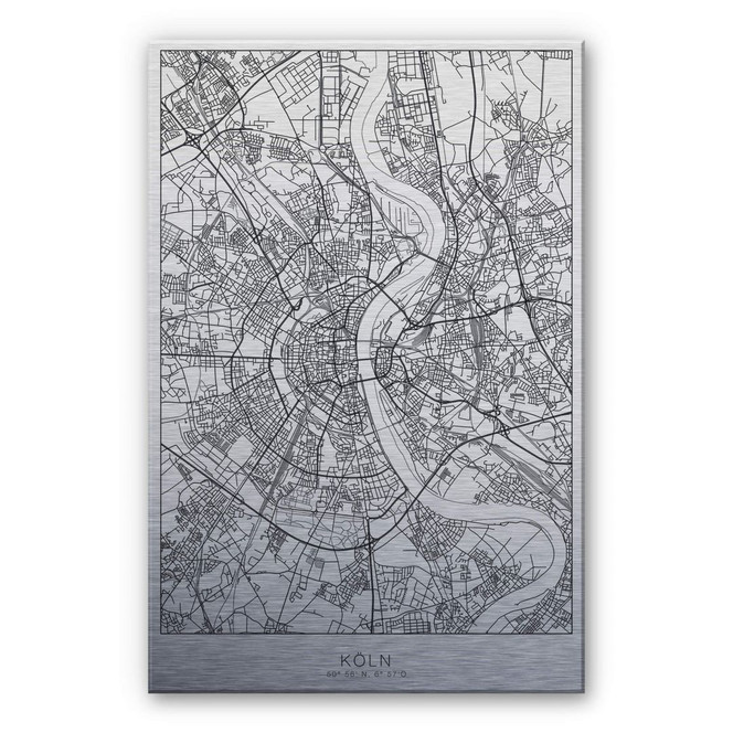 Alu-Dibond Bild mit Silbereffekt Stadtplan Köln