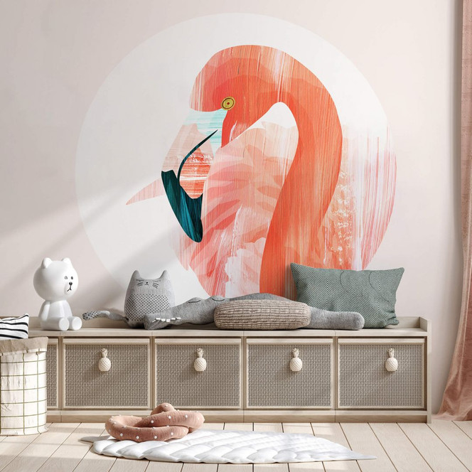 Fototapete Goed Blauw - Pink Flamingo - Rund - Selbstklebend/Vlies