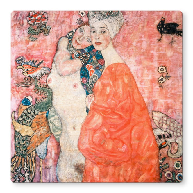 Glasbild Klimt - Die Freundinnen - Quadratisch