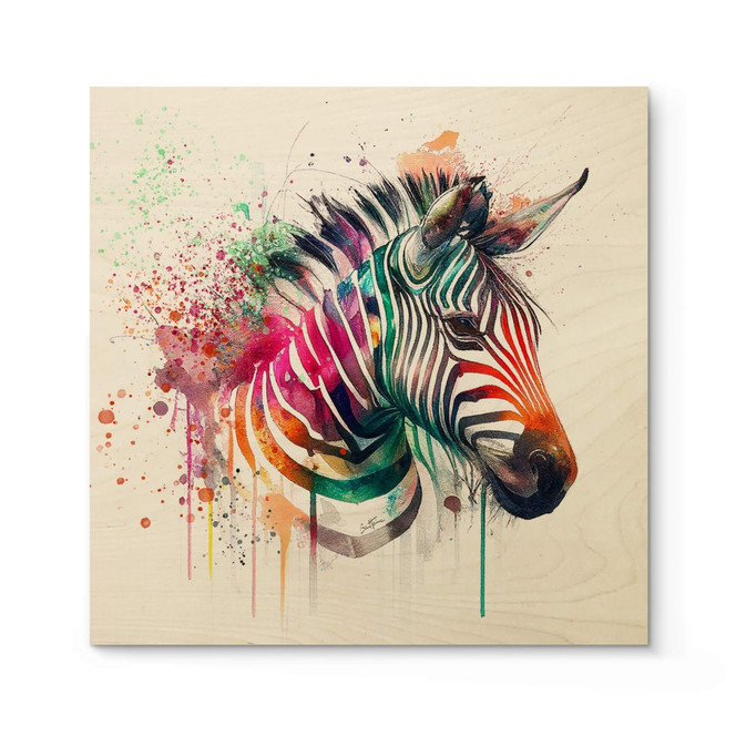 Holzbild Heine - Regenbogen Zebra - Quadratisch