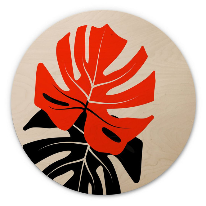 Holzbild Kubistika - Monstera Duett - Rund