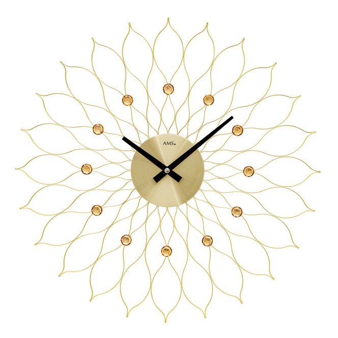 Wanduhr Metallgehäuse, Blüte gold